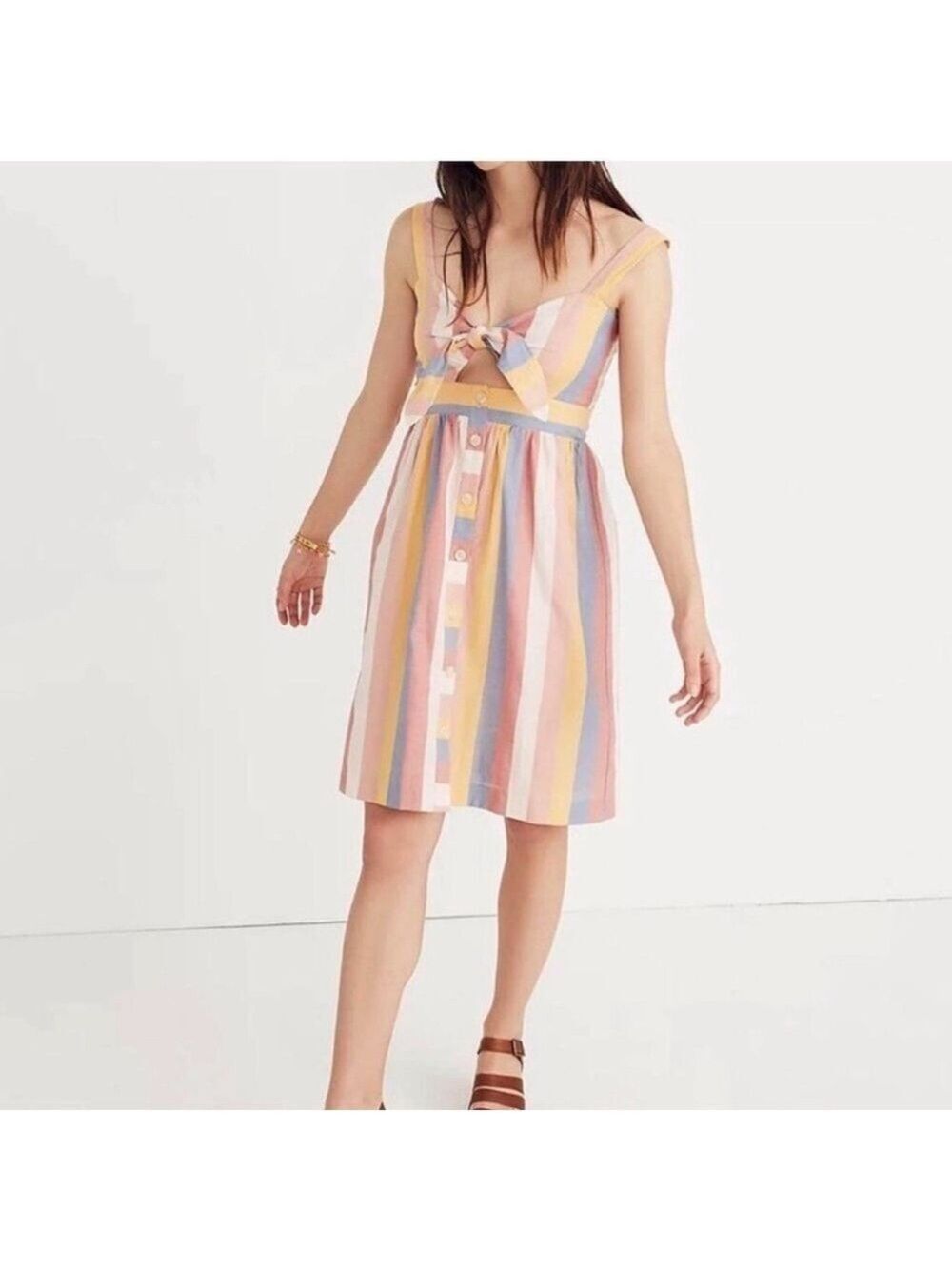 Madewell Tie-Front Cutout Mini Dress in a Sherbet Stripe Pattern